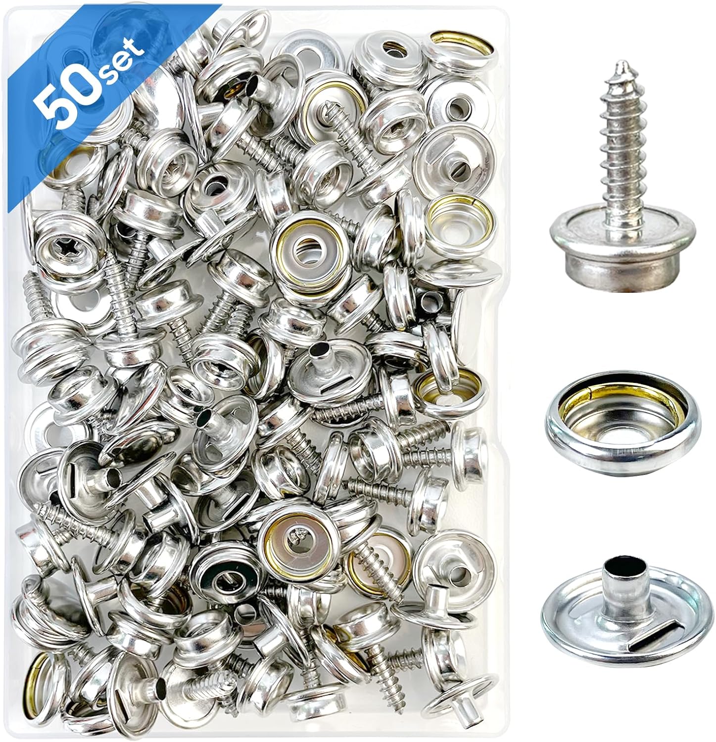 Canvas Snap Kit, Stainless Steel Snaps Marine Grade Snaps for Boat Cover - Snap Kit for Boat Cover 3/8" Socket Metal Snaps Fasteners for Clothing Leather Fabric Canvas150 PCS