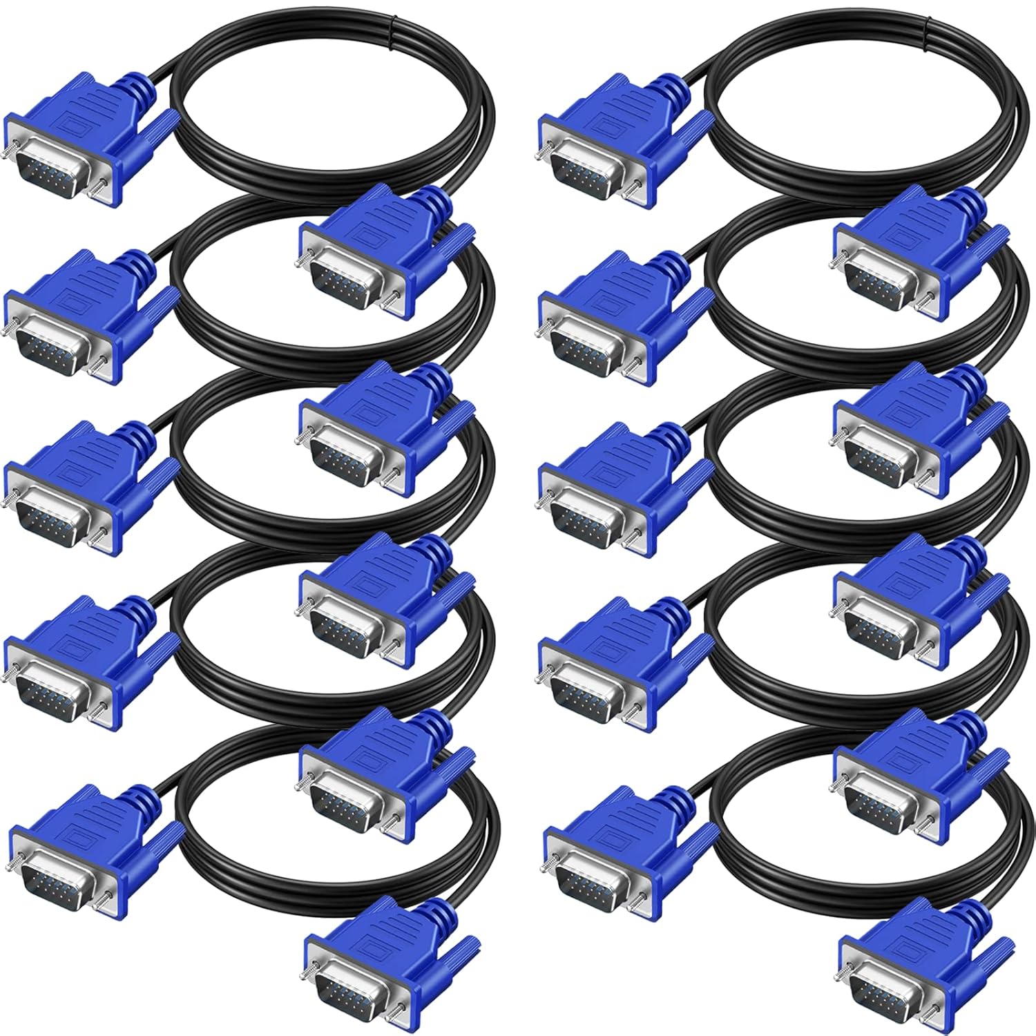 VGA Cable 10 Pack, Computer Monitor VGA Cord, VGA Male to Male Cord 1080P Full HD High Resolution for Monitor TV Computer Projector-6FT/1.83M
