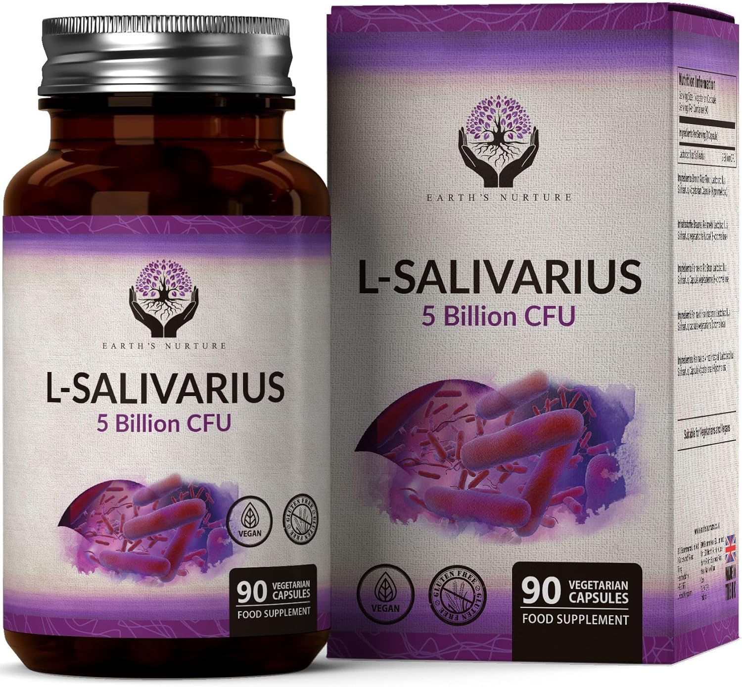 EN Lactobacillus Salivarius Probiotic | 90 High Strength Lactobacillus Salivarius Capsules - 5 Billion CFU L-Salivarius Probiotics per Capsule | Non-GMO, Gluten & Allergen Free | Made in The UK