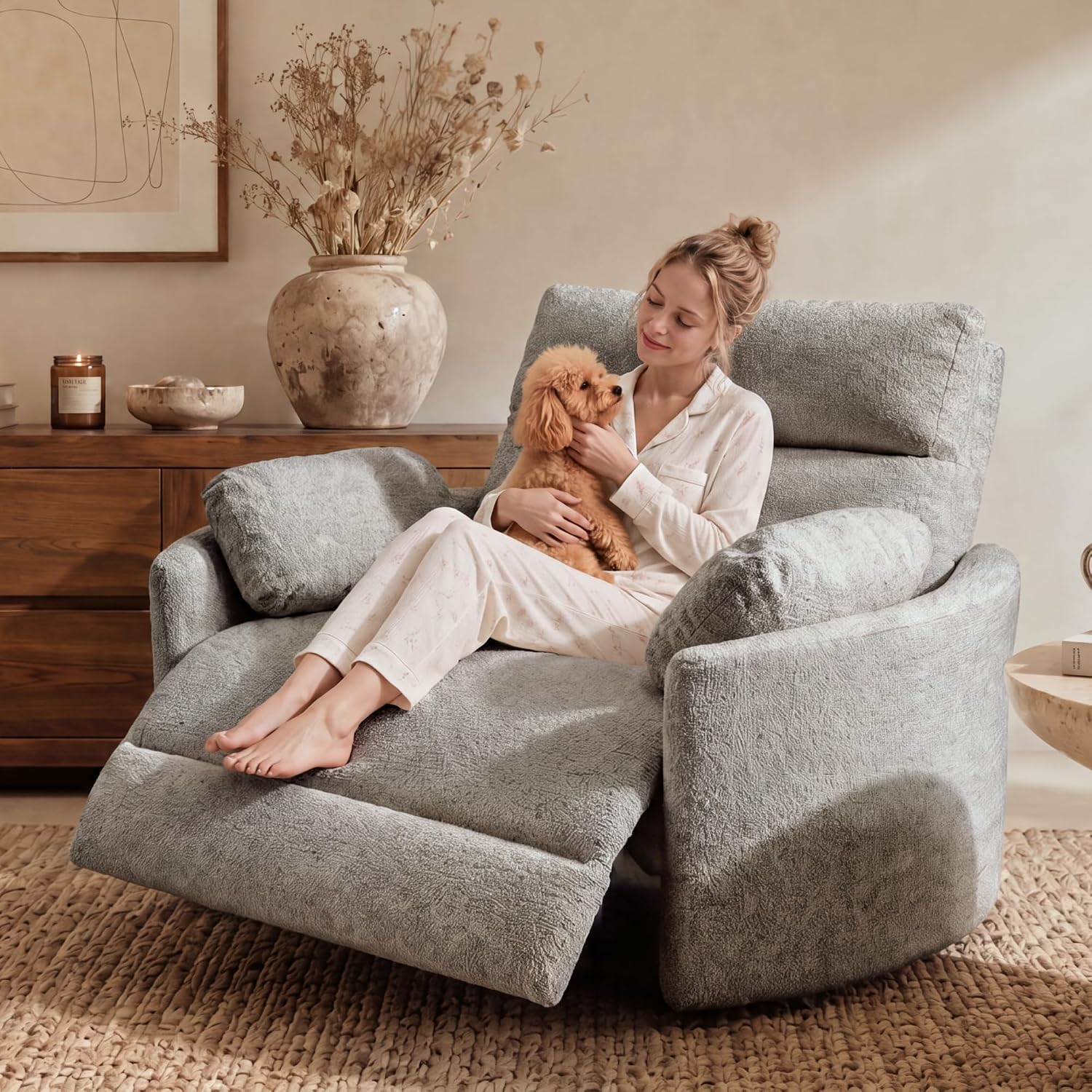 FLEXISPOT Mochi 54" Oversized 450 lbs Power Recliner Chair, Mist Grey