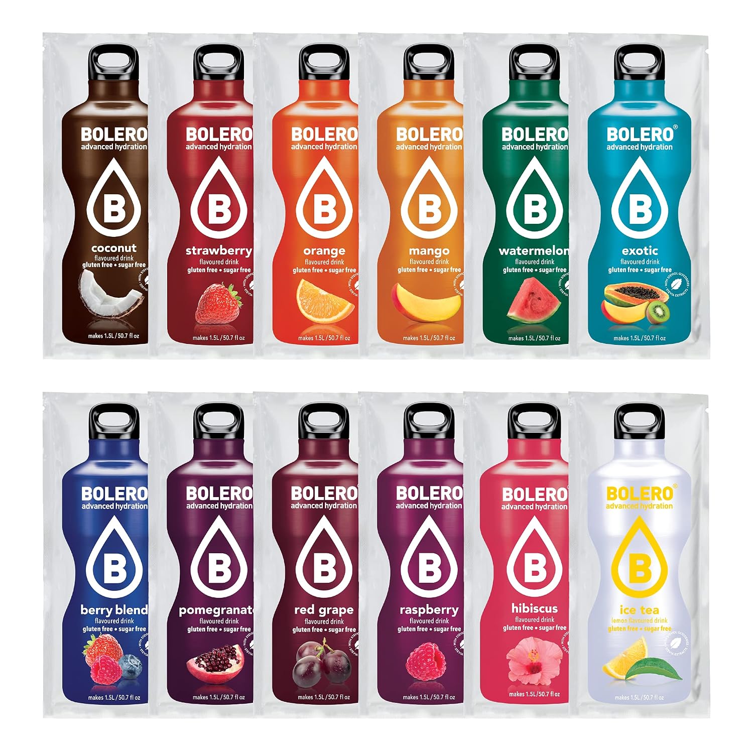 Bolero- Sugar Free Drink Mix Packets Assorted Fruit Flavors | Powdered Flavored Water Packets | 12 Large Sachet On The Go Packets