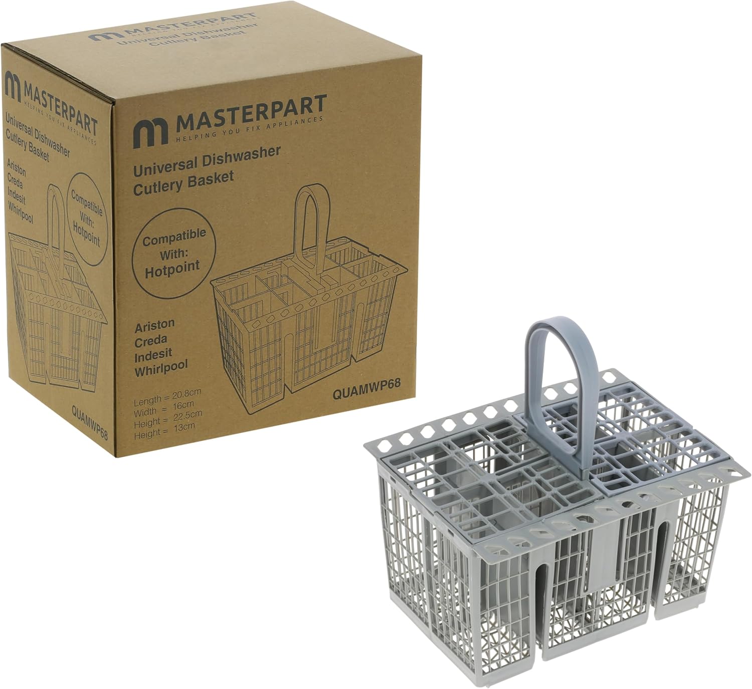 Masterpart Univeral Dishwasher Cutlery Basket Compatible with Hotpoint Indesit Whirlpool C00257140 Detachable Handle Folding Removable Doors for All Standard Sized Dishwasher Cutlery Bastet