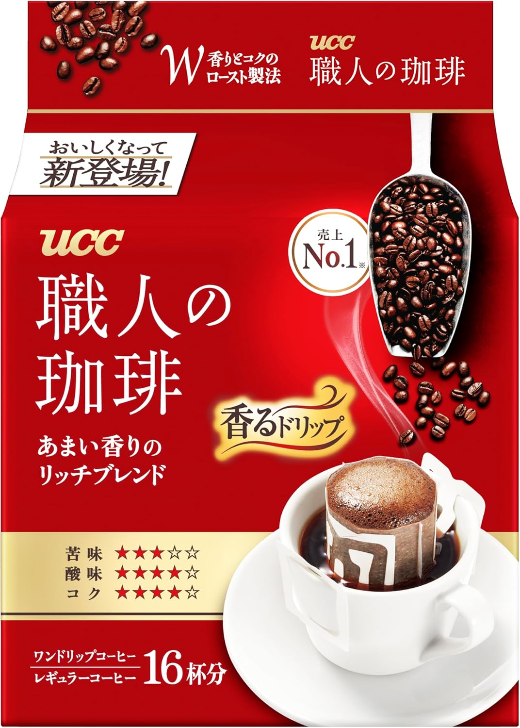 UCC Japan Craftsman's Coffee, Coffee Powder in Takeaway Filter, Rich Brazil Vietnam Blend, 16 Bags