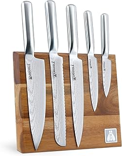 Laguiole 5-Piece Professional Chef's Knife Set with Magnetic Wood Board Holder for Kitchen