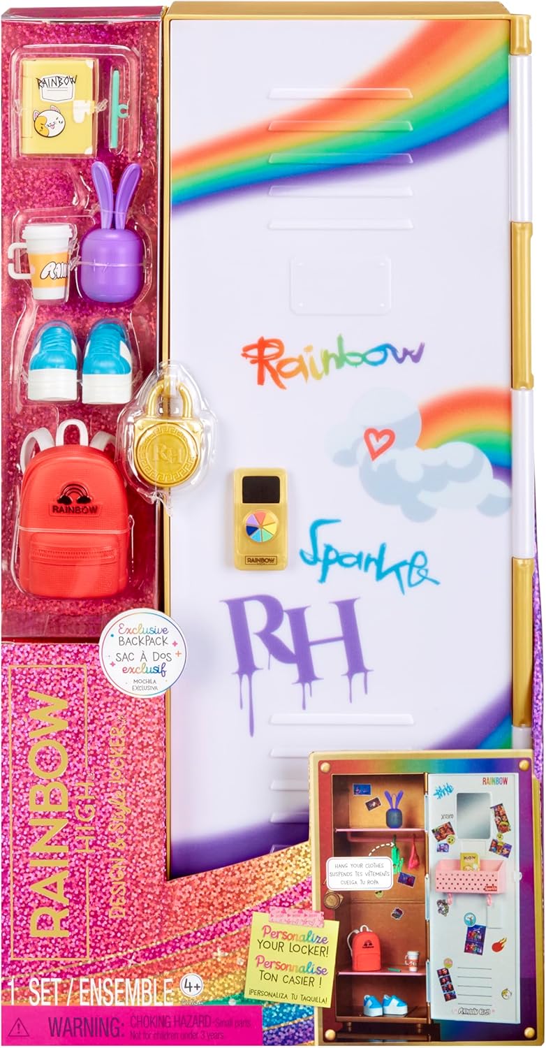 Rainbow High Design & Style Locker Playset with Shelves, Hangers, Accessories and Stickers, Toy Gift for Kids Ages 4-12+