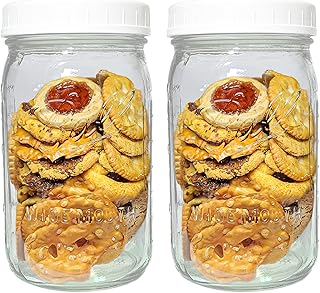 Wide Mouth Mason Jars 32 oz - (2 Pack) - Ball Wide Mouth 32-Ounces Quart Mason Jars with White M.E.M Food Storage Plastic Lids, Caps Fit Ball and Kerr Wide Mouth - For Storage, Freezing, Leak Proof,