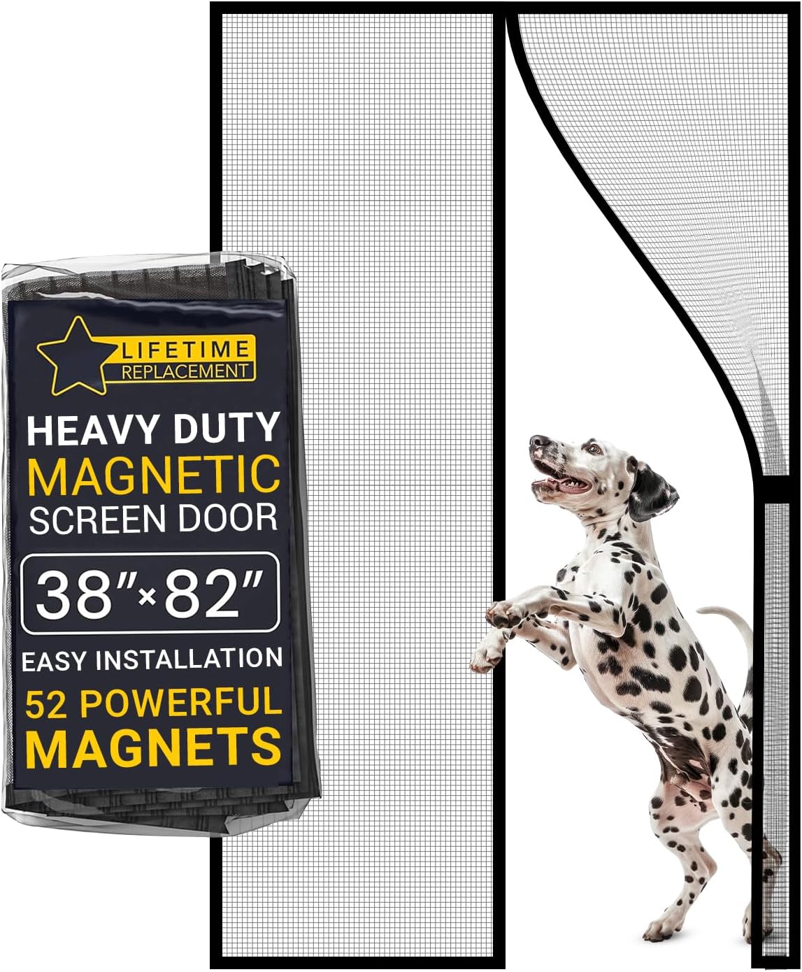 Flux Phenom Magnetic Screen Door 38"x82" – 2025 Model, 52 Powerful Magnets, Upgraded Mesh, Easy Install, Self-Sealing, Pet Tested, Tie Backs, Screen Door Mesh to Keep Bugs Out