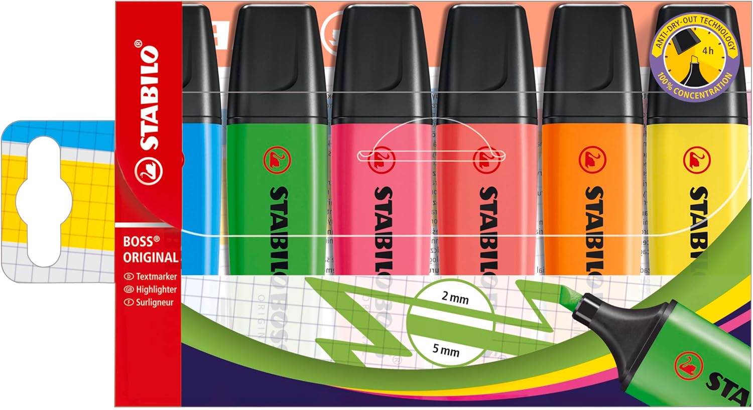 STABILO BOSS ORIGINAL - Highlighter - Pack of 6 - Assorted Colours
