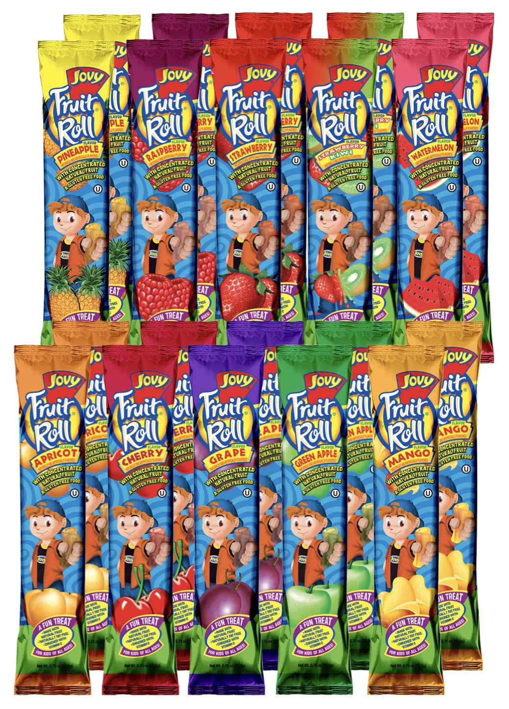 JOVY FRUIT ROLL Variety Pack 10 Flavors - Healthy Snack Made with Natural Fruit, Fat Free, Gluten Free, Enriched with Vitamin C |20 Count, 0.75 oz each