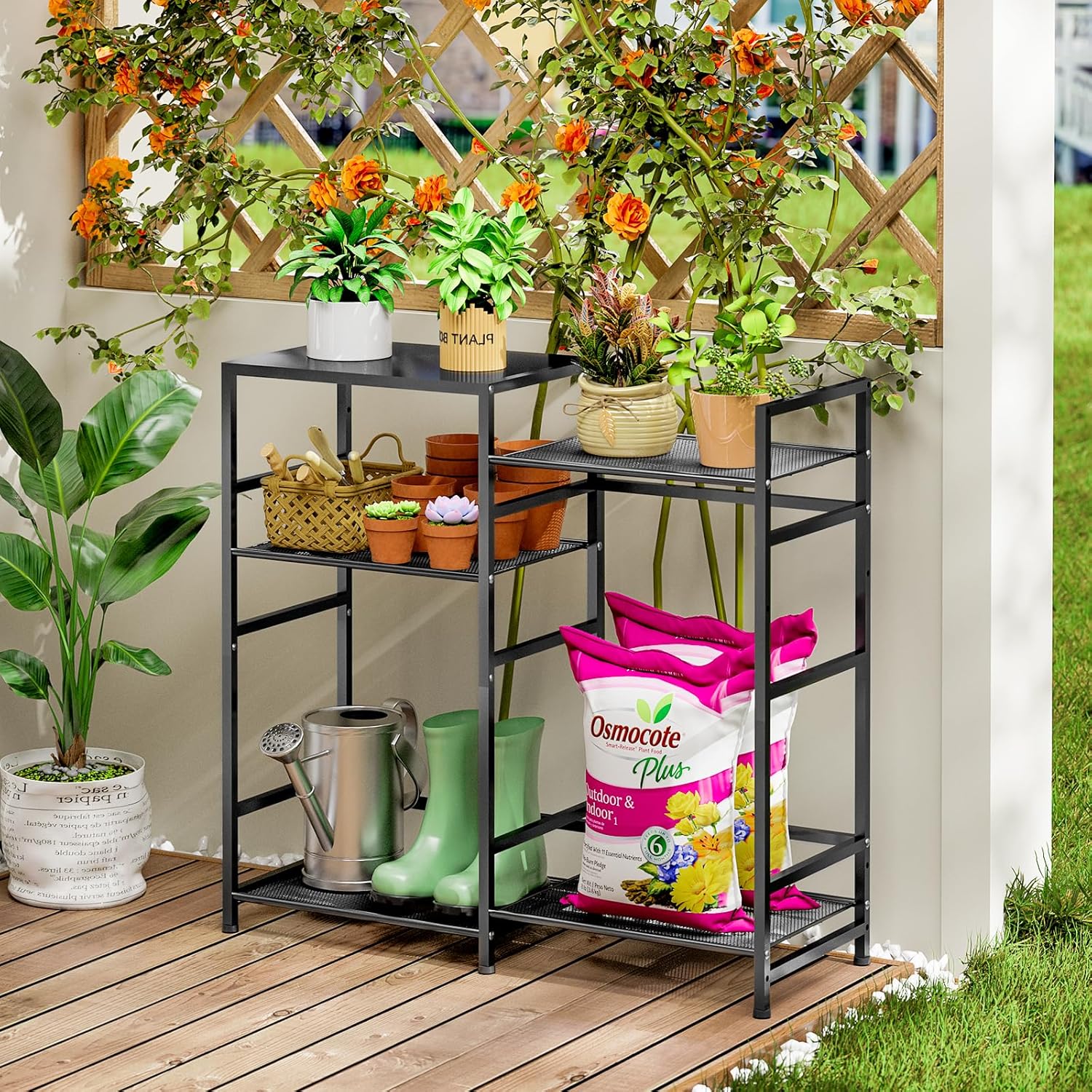 Potting Bench Table, Outdoor Plant Stand Table with Storage, Garden Tools Organizer Shelf Work Bench Station for Backyard, Patio, Balcony, Greenhouse