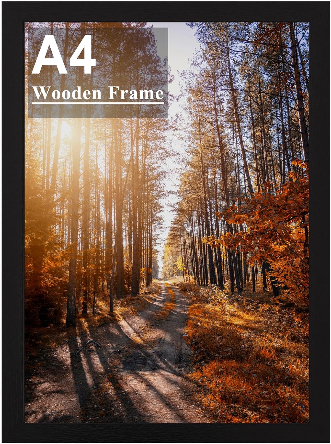 A4 Picture Frame, Wooden Photo Frame, Versatile Black Frame with Safe Perspex Front & Wall Hanging Hooks - For Display, Landscape or Portrait Orientation, Wall-Mount & Desk Stand