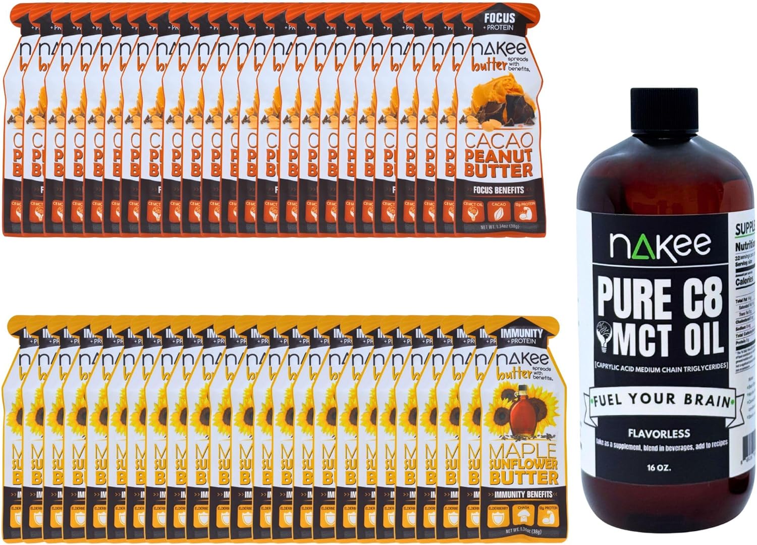 Total Support Fuel Kit: 16oz MCT Oil, 24-Ct Protein-Rich Immunity & 24-Ct Protein-Rich Focus Packs – 1 Month Supply