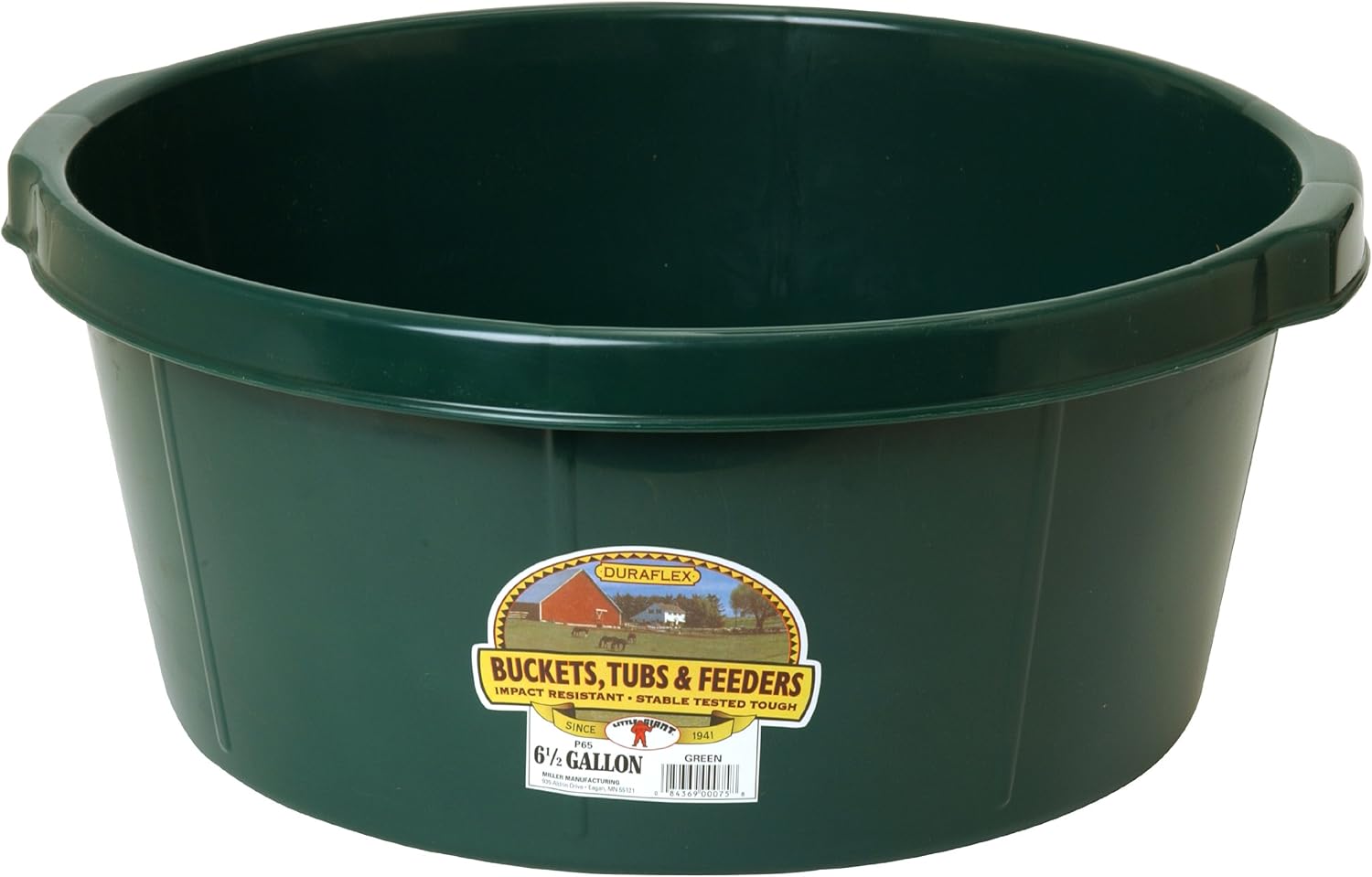 Little Giant® Plastic All-Purpose Tub | Plastic Pond Tub | Feed Tub | Durable Plastic Livestock Feeding Pan with Hand Grips | Made in USA | 6.5 Gallons | Green