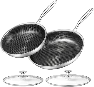 Stainless Steel Frying Pan Set 10" and 12" Frying Pan Skillet Set W/Cooking Lid Stay Cool Handle NonStick Frying Pan with Induction Gas Stovetops
