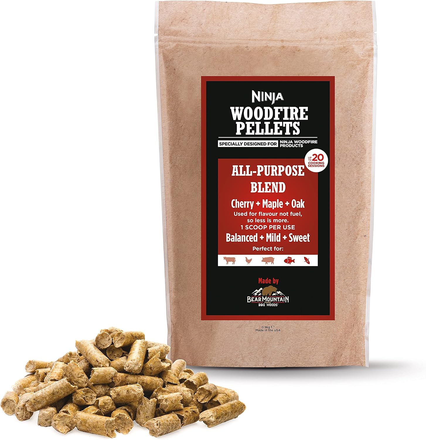 Ninja Woodfire Pellets, All-Purpose Blend, 900g Bag, XSKOGAPBPL2UK