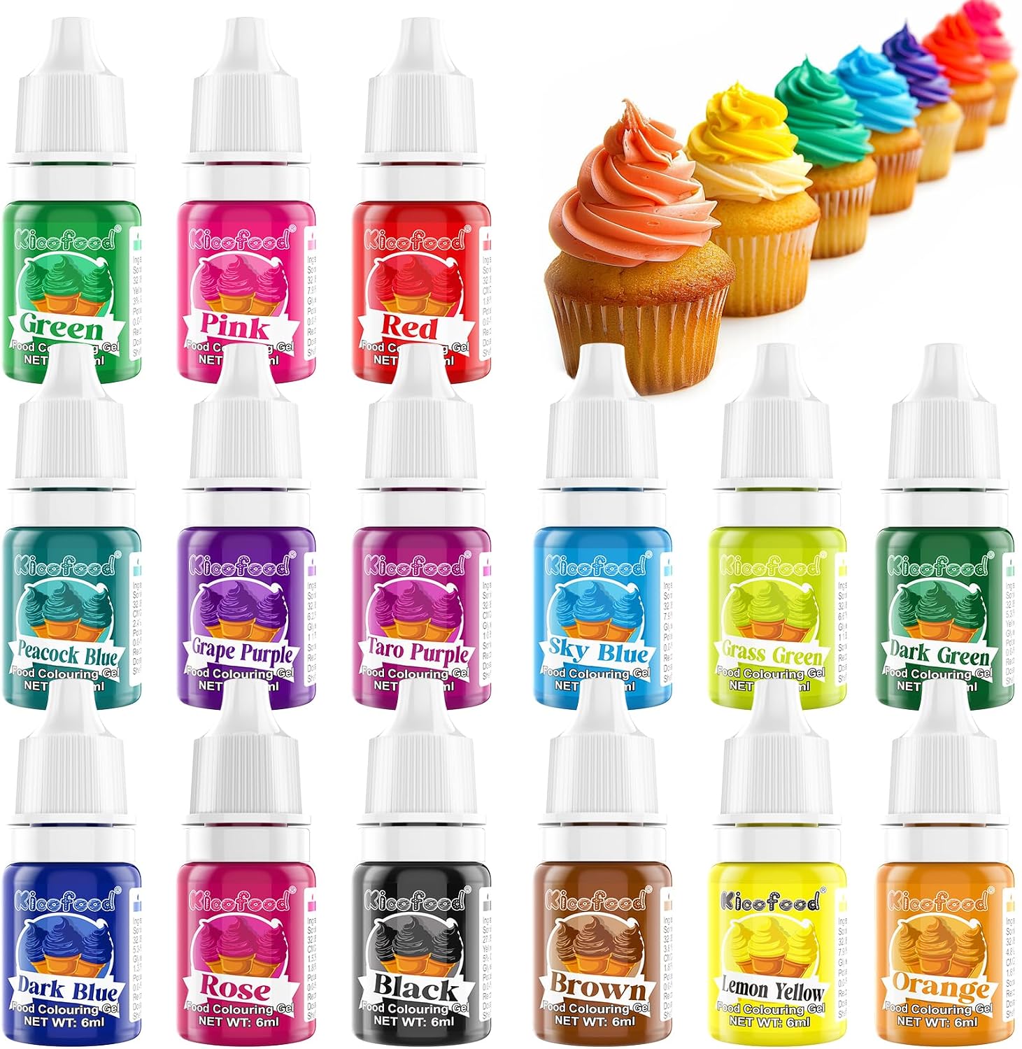 Food Colouring Gel - 15 Colours Food Colouring, High Concentration Food Dye Perfect for Fondant Icing, Cake Decorating, Macaron, Food Craft - Easy to Colour, Vegan - 6ml/Bottle