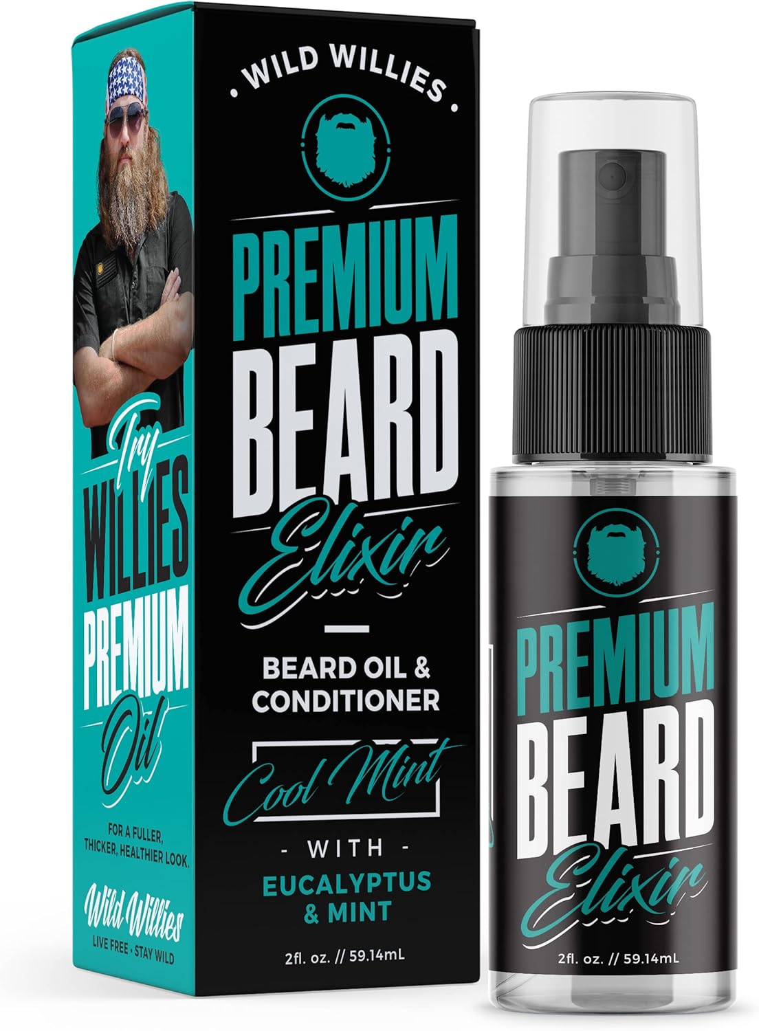 Wild Willies Premium Beard Oil & Conditioner Natural, Organic Ingredients Promote Fast Beard Growth, Removes Itch & Dandruff - Deep Softener Treatment Restores Moisture - 2 Oz, Cool Mint Scent