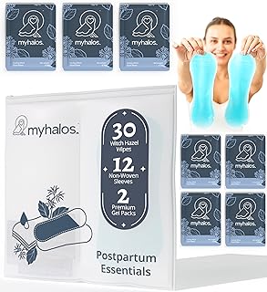 myhalos 44 pcs- Witch Hazel Wipes & Perineal Ice Packs for Postpartum, Hemorrhoids & C Section Ice Packs for Postpartum -30 Alcohol Free Witch Hazel for Postpartum Care & Hemorrhoids Cold Postpartum