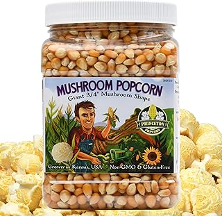 Mushroom Popcorn Kernels by Princeton Popcorn - Farmer Direct, Non-GMO, Gluten Free, UnPopped, Ball Shaped, Old Fashion Popcorn Pops Extra Large popcorn kernels, mushroom popcorn kernels for popping for Air Popper & Stovetop 32oz