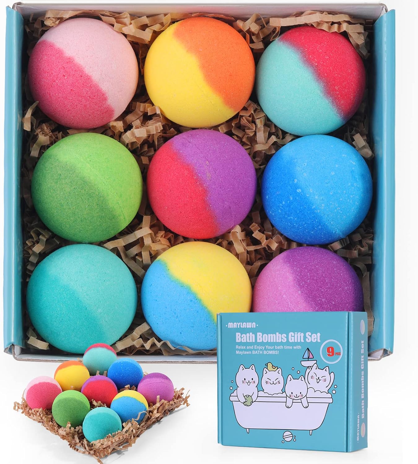Bath Bombs Gift Set, Vegan & Cruelty Free, Ideal Present for Women, Girls, Birthday Mothers Day Gifts Idea, 9-Pieces Handmade Fizzy Bubble Bath Bombs