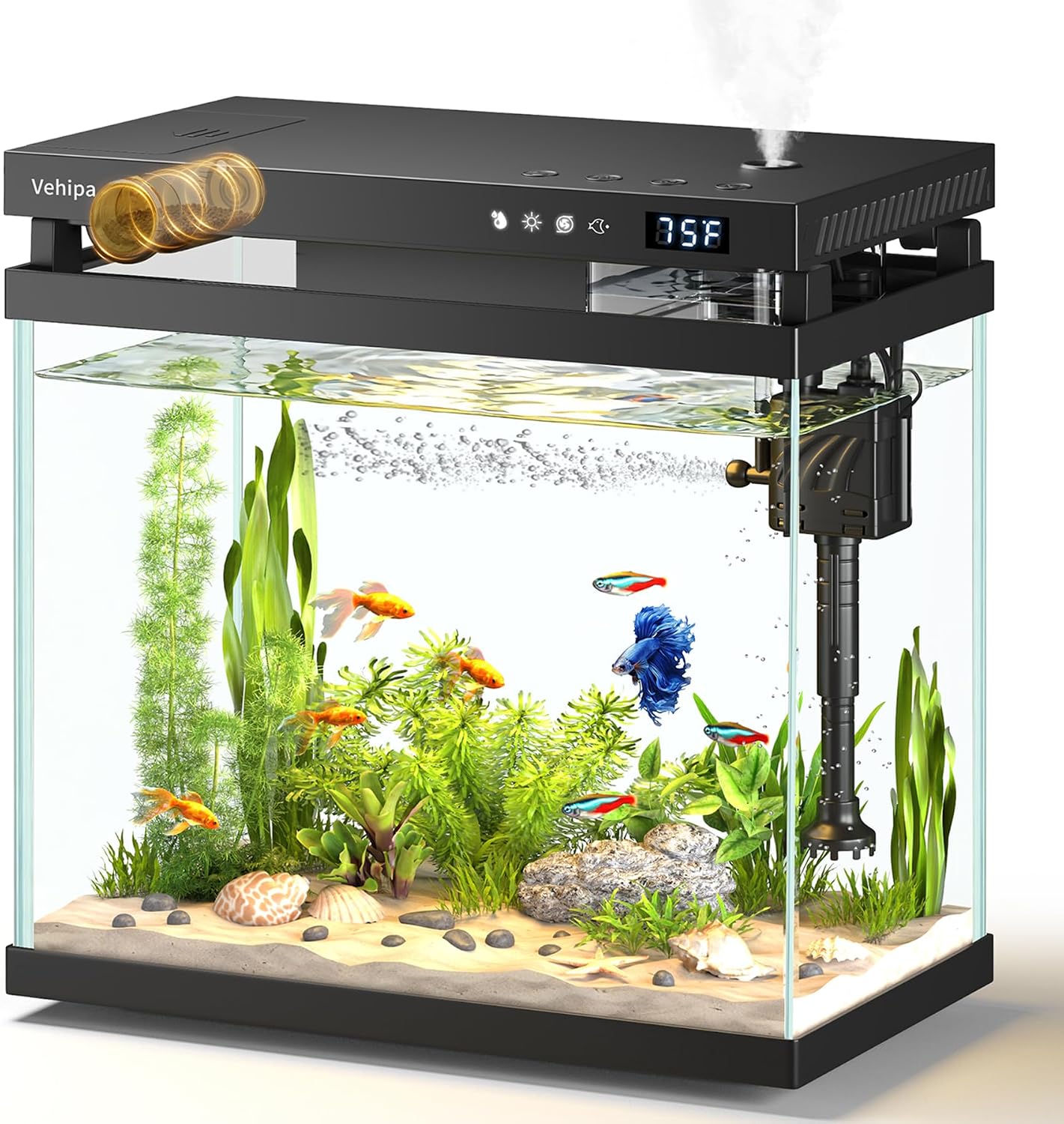 Vehipa Fish Tank, 2.2 Gallon Smart Aquarium, Black Small Fish Aquarium Kits
