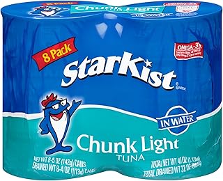 StarKist Chunk Light Tuna in Water, 5 oz (8 Pack) Canned Tuna Fish, Wild Caught, Gluten Free, Ready to Eat, Perfect for Salads, Keto Meals and Snacks, with 20g Protein & 90 Calories Per Serving
