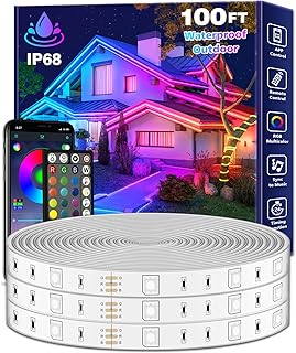 100Ft Outdoor LED Strip Lights Waterproof,Music Sync RGB IP65 Outside Led Light Strips Waterproof with App and Remote,Exterior Led Rope Lights Waterproof for Deck,Balcony,Roof,Garden,Pool