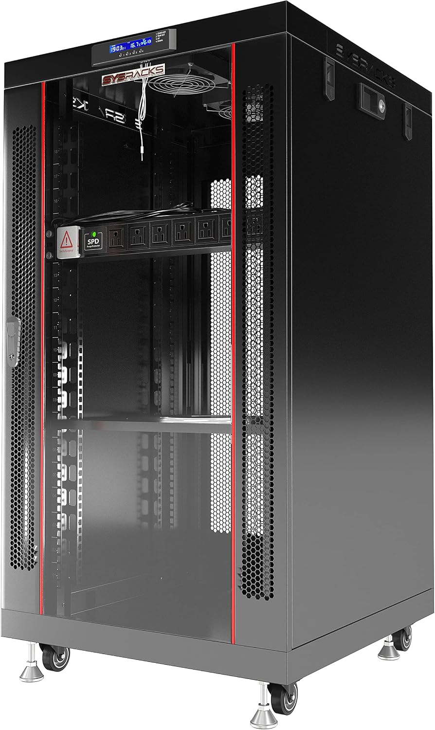 Sysracks 18U Premium Rack Mount Server 24" Depth Deep Network Cabinet, Server Rack with Fan, Removable Side Panels, Locking Glass Door Computer Cabinet Enclosure Network Rack Case PR 18.600
