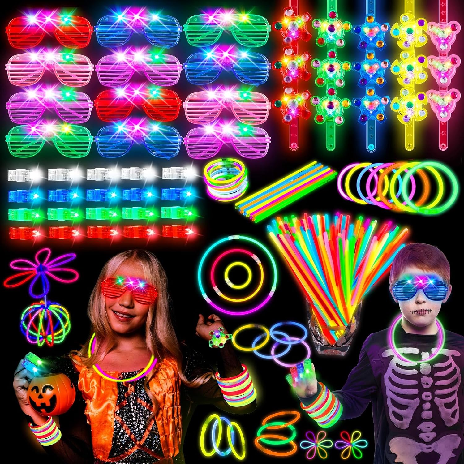 244 Pack Glow in the Dark Party Supplies for Kids, Halloween Party Favors for Kids, Glow Party Favors for Kids 8-12, Kids Led Light Up Party Favors,Kids Halloween Party Supplies