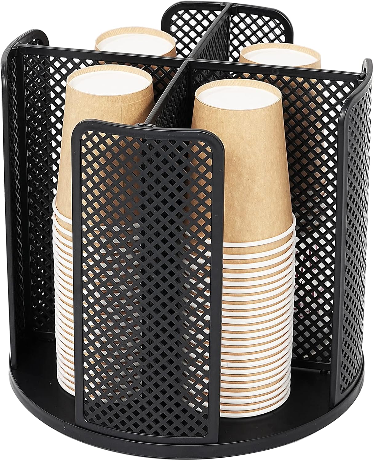 Fanspack Rotatable Cup and Lid Organizer with 4 Compartments, Coffee Cup Dispenser, Paper Cup Storage Holder, for Countertop Bathroom Kitchen Bedroom Coffee Shop (Black) (J8203111O6H)