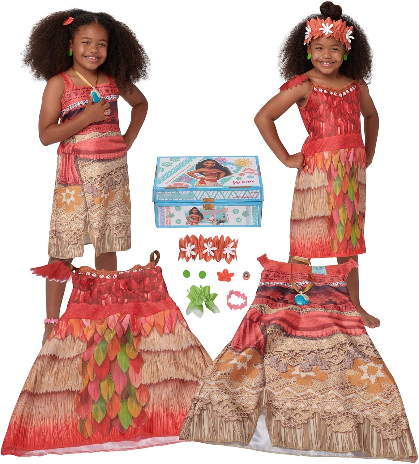Disney Princess Moana Dress-Up Trunk – 11-Piece Island Adventure Costume Set with Accessories & Keepsake Storage Case – Amazon Exclusive