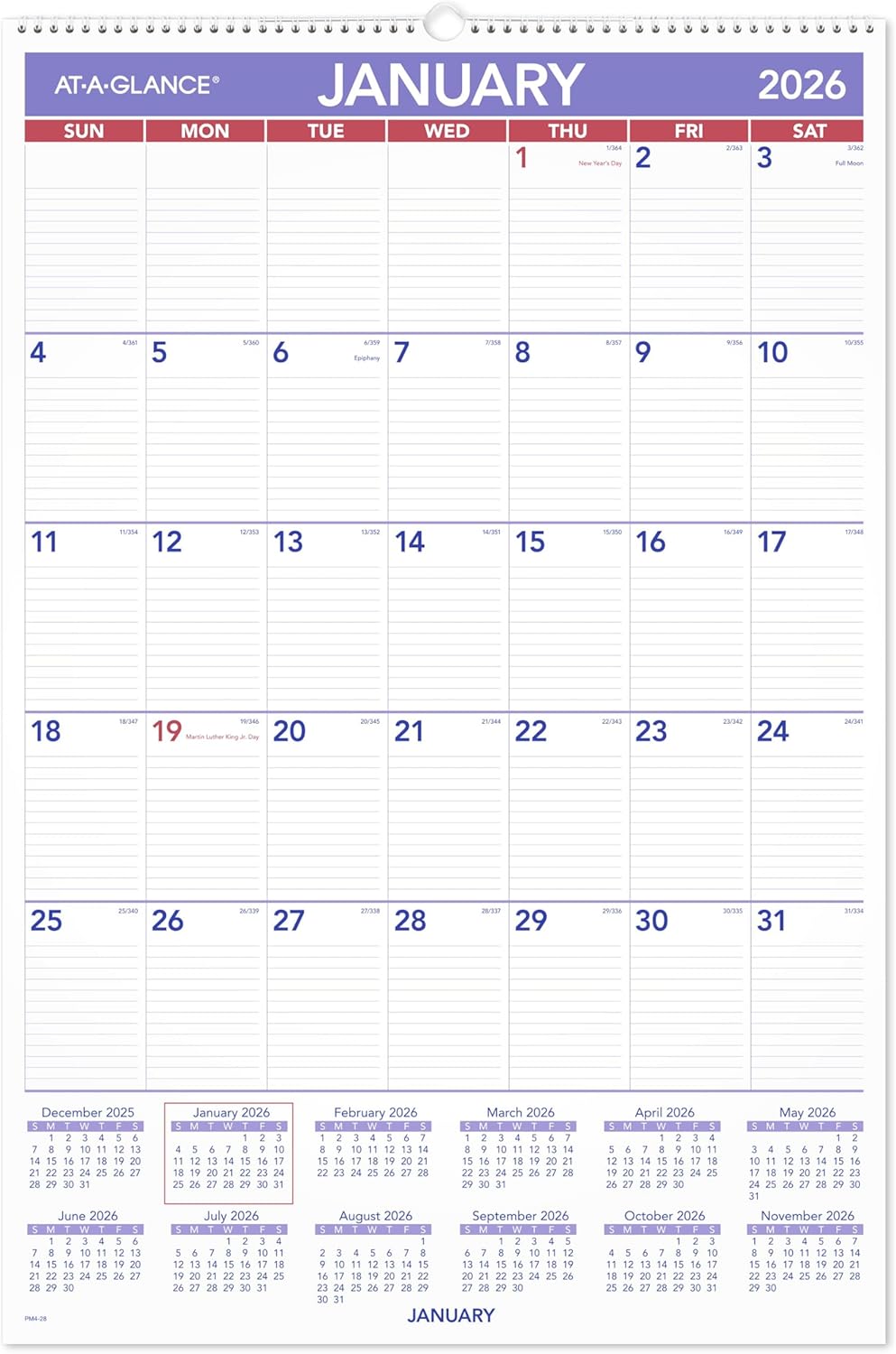 AT-A-GLANCE 2026 Wall Calendar, 20" x 30", Extra Large (PM42826)