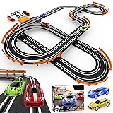 Slot Car Race Track Sets with 4 High-Speed Slot Cars, Battery or Electric Car Track, Dual Racing Game Lap Counter Circular Overpass Track, Gifts Toys for Boys Kids Age 6 7 8-12