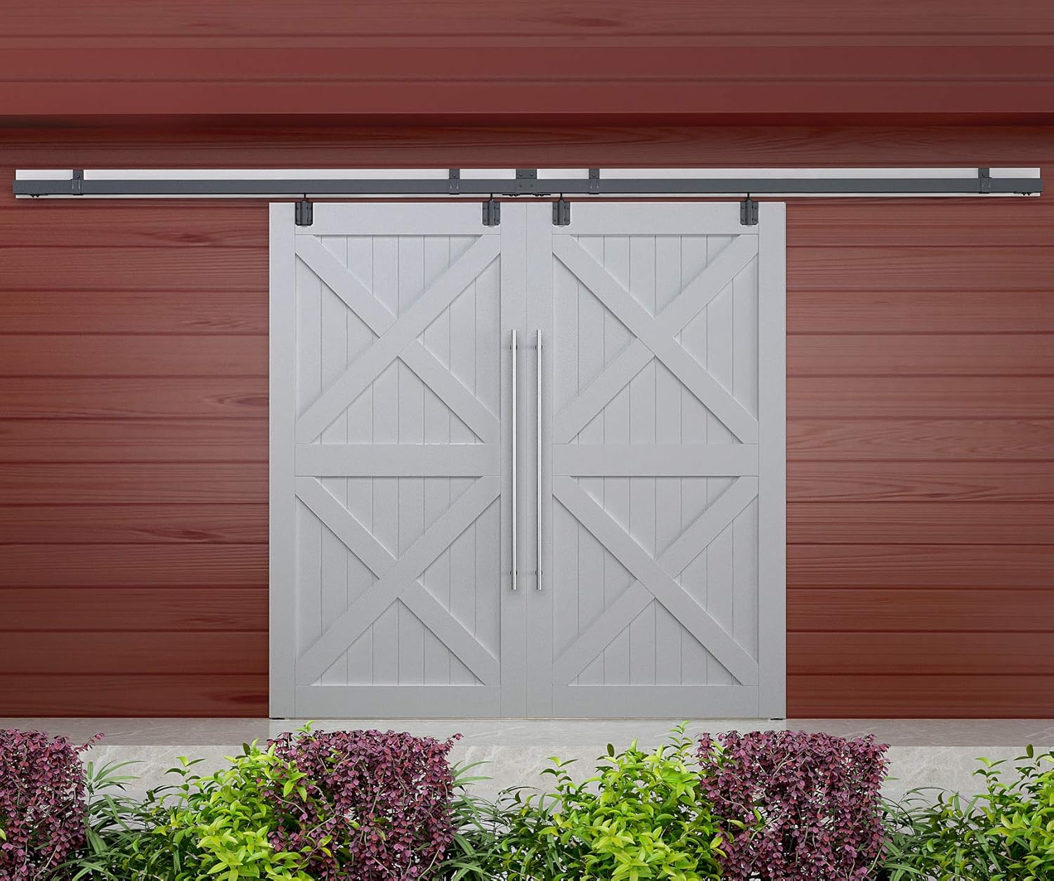 DIYHD 10FT Exterior Box Track Double Sliding Barn Door Hardware,Heavy Duty Wall Mount Kit,MAX Load 300lbs,Fit 2 X 30in Door(Hareware Only,No Door)