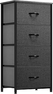 YITAHOME Storage Tower with 4 Drawers - Fabric Dresser, Organizer Unit for Bedroom, Living Room, Closets - Sturdy Steel Frame, Easy Pull Fabric Bins & Wooden Top (Black/Grey)