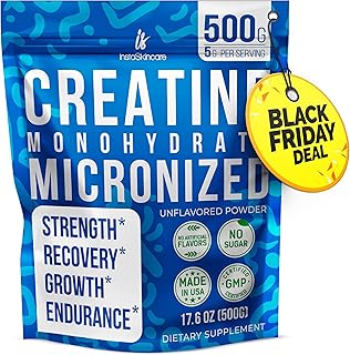 InstaSkincare Creatine Monohydrate Powder for Muscle Gain, More Strength and Faster Workout Recovery for Women & Men - Micronized Creatine Monohydrate, 5000mg Per Serv (5g) Made in USA 1.1 Lbs