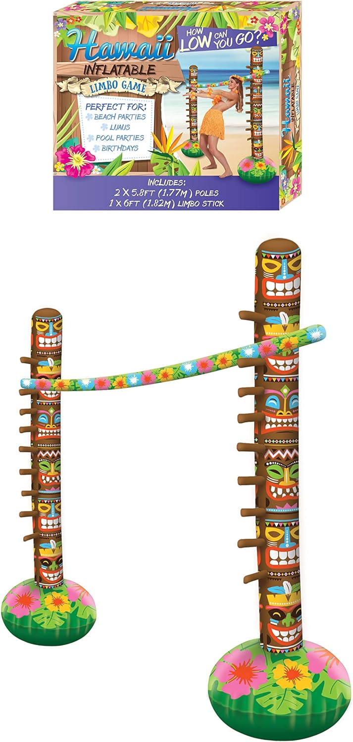 Henbrandt Inflatable Limbo Party Game 3pc Set Kids Party Games Hawaiian Party Accessories Tropical Theme Pool Party Summer Fun