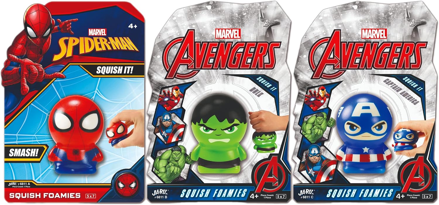 JA-RU Marvel Avengers & Spiderman Foam Balls for Kids (3 Squishy Toy) Superhero Stress Balls. Stress Relief Therapy Squeeze Ball. Bulk Gifts & Classroom Prizes. ABC-6811-3