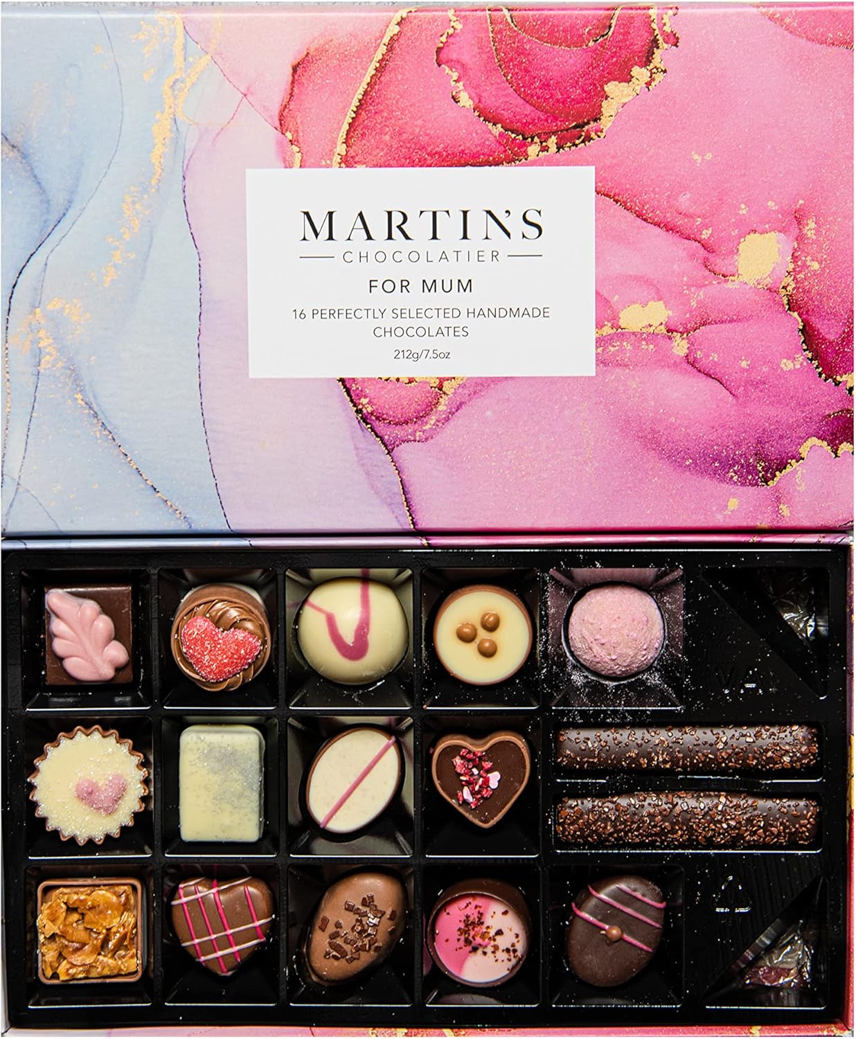 Martin’s Chocolatier For Mum Signature Collection - Belgian Luxury Chocolate Gift Box, 16 Pieces Milk Dark White Assorted Pralines & Truffles, 212g