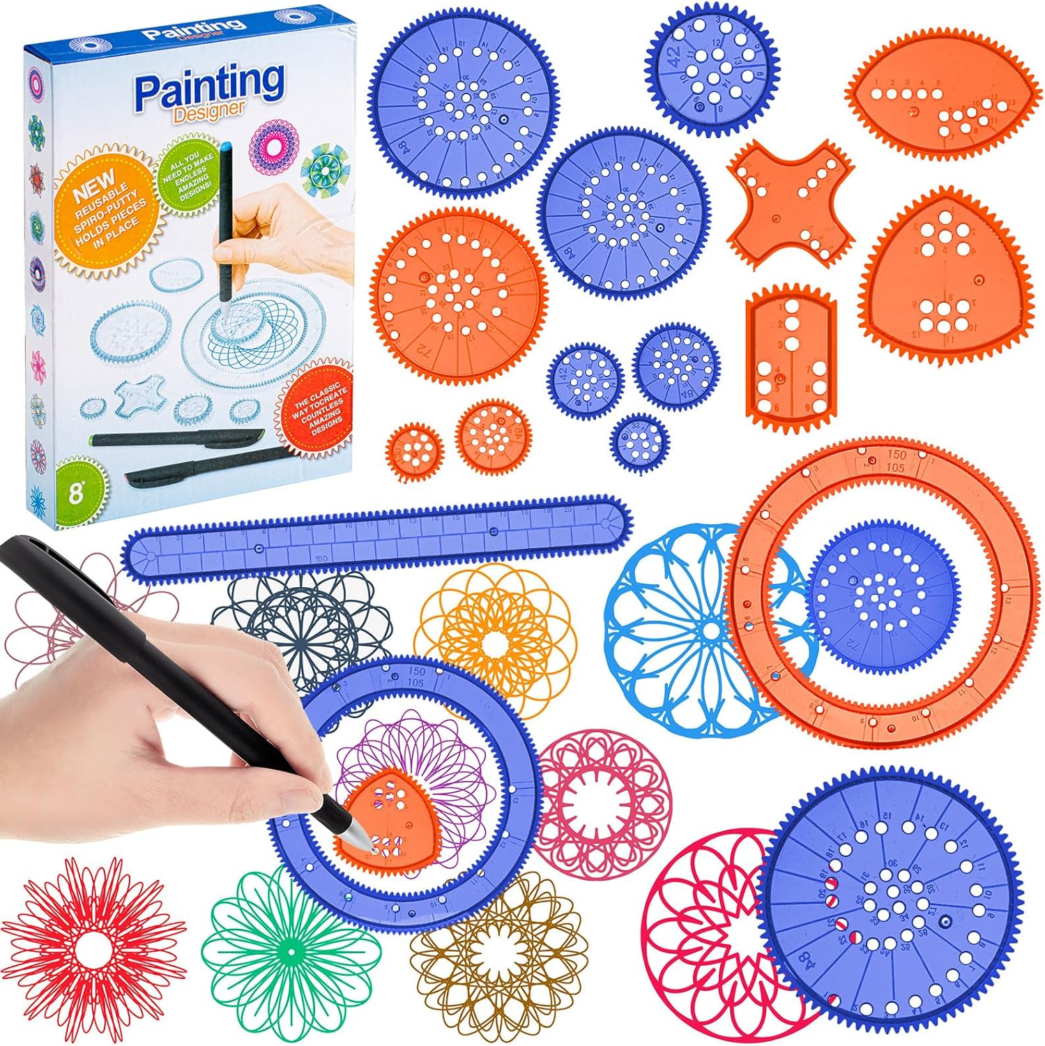 Chivao Spiral Art Gear Geometric Ruler Circle Template for Drawing Plastic Template Ruler Drawing Kit Spiral Curve Stencils with Pens Paper for DIY Art Crafts Sketch(Elegant)