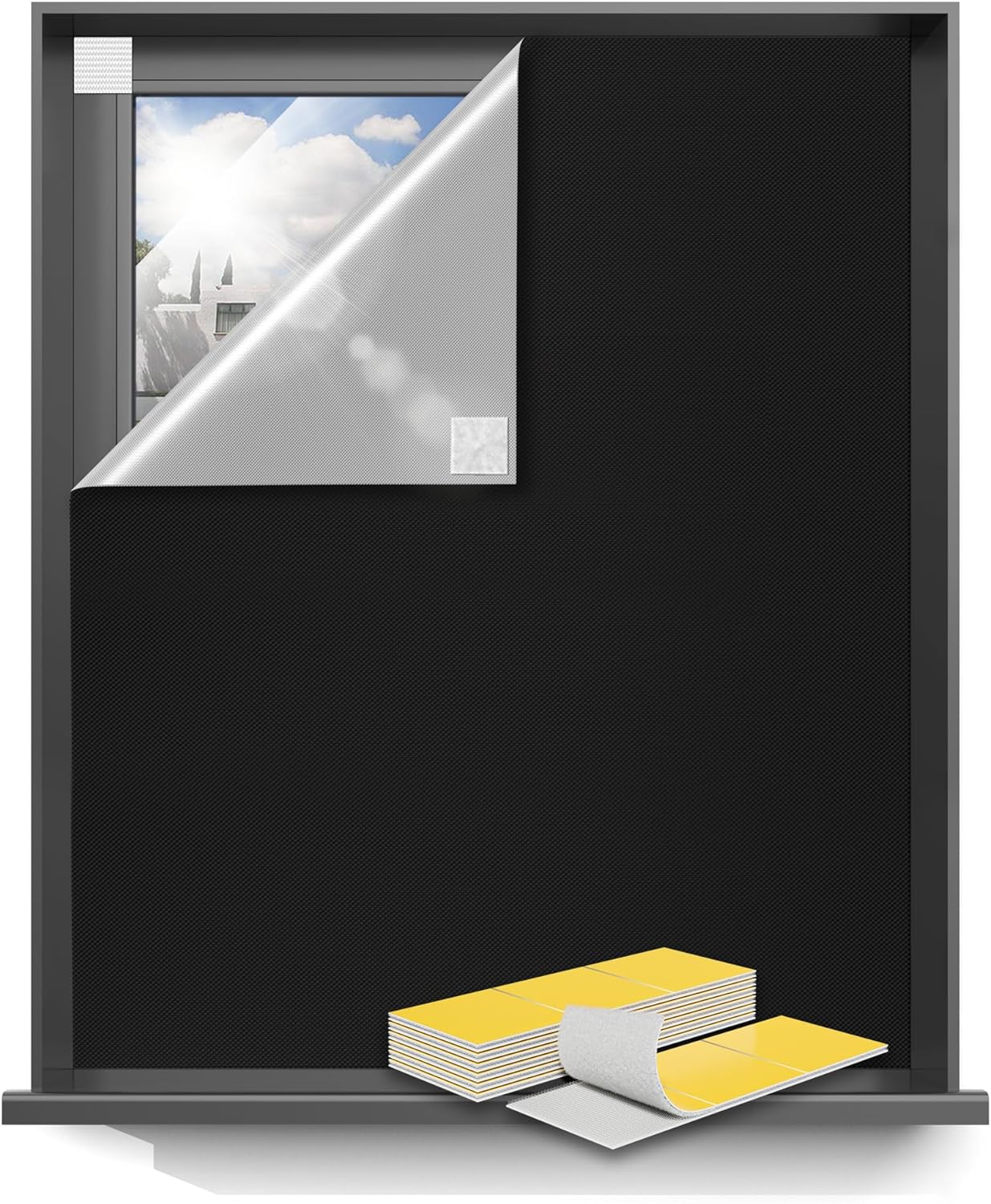 Sumobaby 50"x57" Portable Blackout Curtains, Blinds for Windows with Hook & Loop Tapes, 100% Blackout Window Shades, Curtains Easy to Cut Fit for Bedroom, Baby Room and TV Room (Black)
