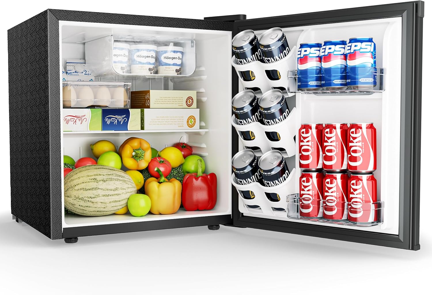 EUHOMY 46L Mini Fridge - Small Table Top Fridge with Reversible Door & Chiller Box, 7-Level Adjustable Thermostat, Low Noise (39 dB) - Perfect for Bedroom & Office, Energy Efficient, Black