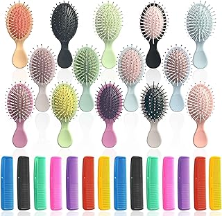 28 Pieces Mini Hair Brush, Detangling Hair Combs Set, Include 14 Travel Mini Brush for Hair 14 Fine Wide Hair Combs Wet Dry Hair for Girls Women Boys Men