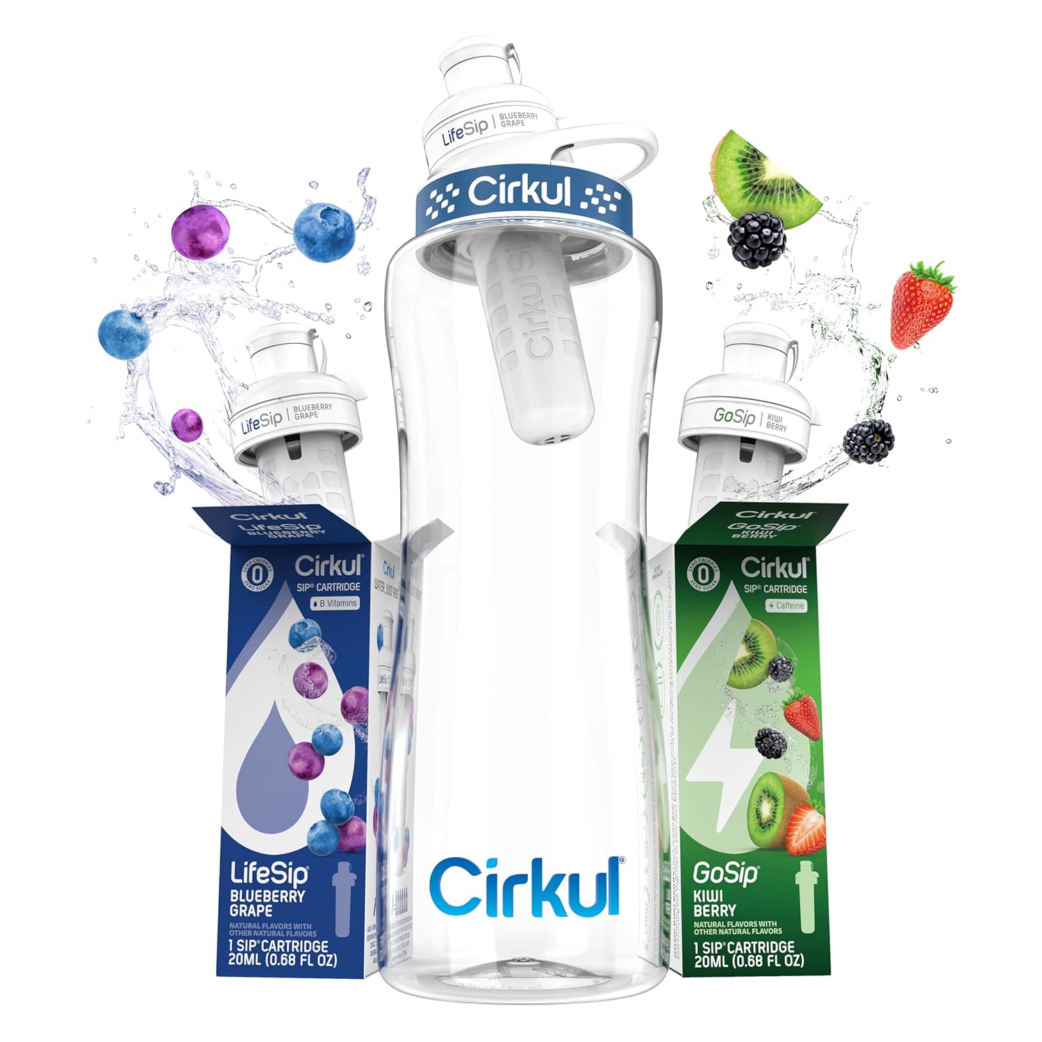 Cirkul 32oz Clear Plastic Bottle with 2 No Sugar, 0 Cal Flavored Water Sips