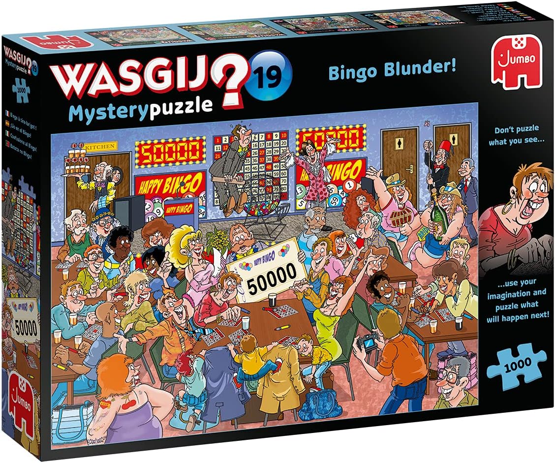 Wasgij Mystery 19, Bingo Blunder - 1000 Piece Jigsaw Puzzles for Adults - Fun Challenging & Brainteasing Adults Jigsaw Puzzle - Puzzle What Happens Next - 100% Recycled Cardboard - 1000pcs - Jumbo