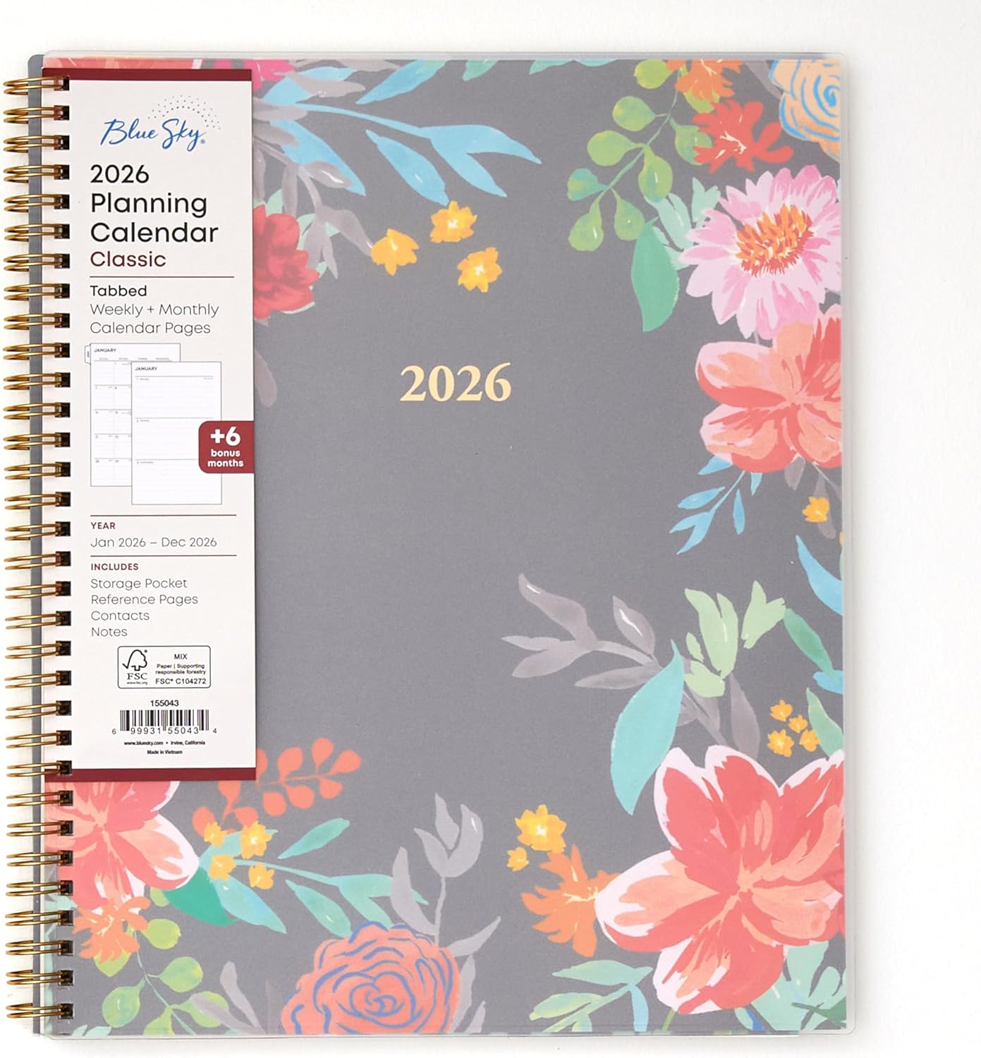 Blue Sky 2026 Weekly and Monthly Planner Calendar, January 2026 - December 2026, 8.5" x 11", Flexible Cover, Laminated Tabs, Durable Twin Wire Binding, Storage Pocket, Sophie