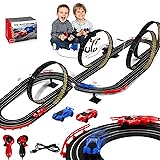 Slot Car Race Track Set for Kids Ages 6-12, Dual Racing Game with 2 High-Speed Cars, Battery or Electric Powered, Plug-in Track, 1:64 Scale Gift Toy for Boys & Girls