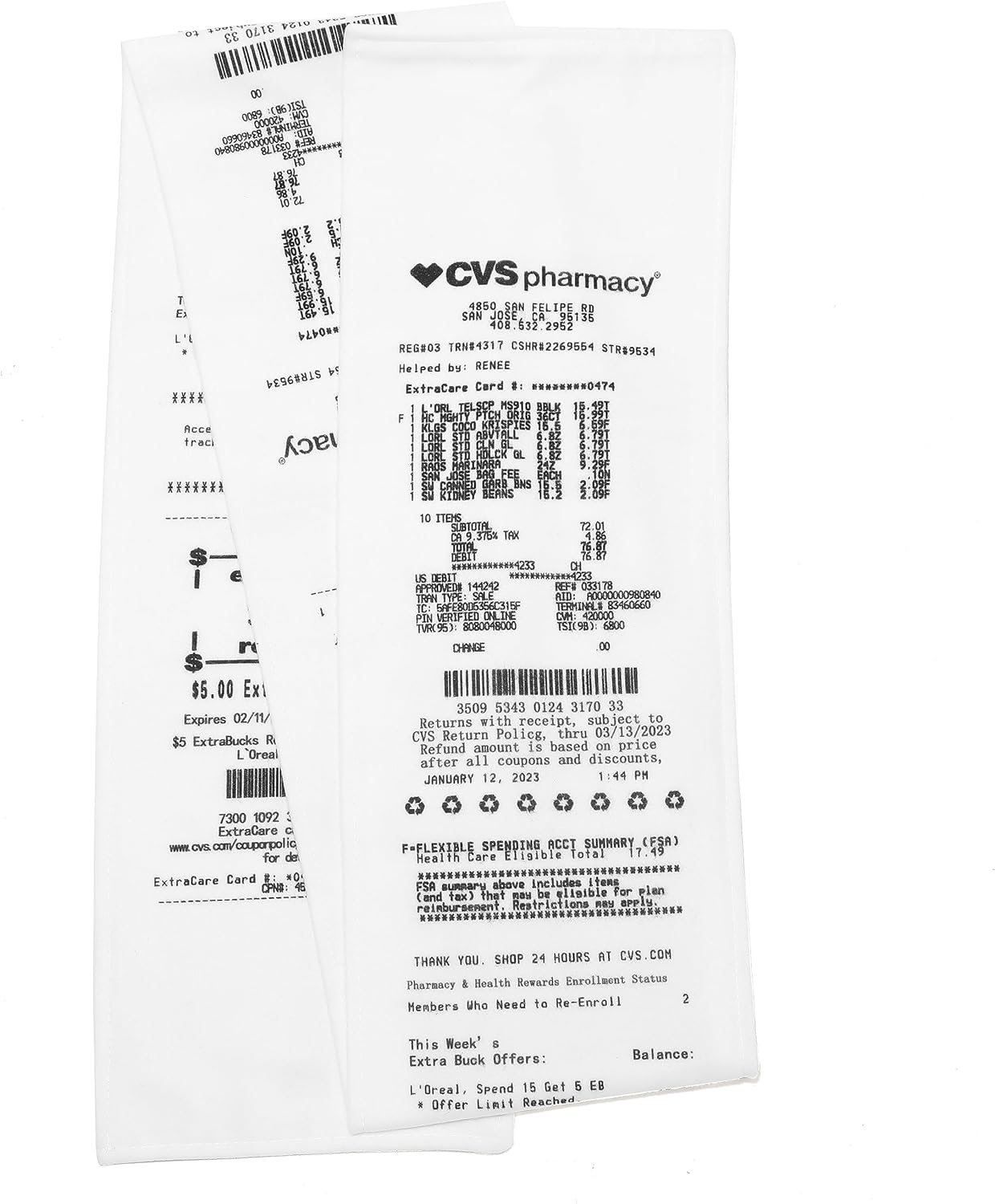 ASVP Shop CVS Receipt Scarf - Double Sided - Fleece Scarf - Made To Look Like A Real CVS Receipt
