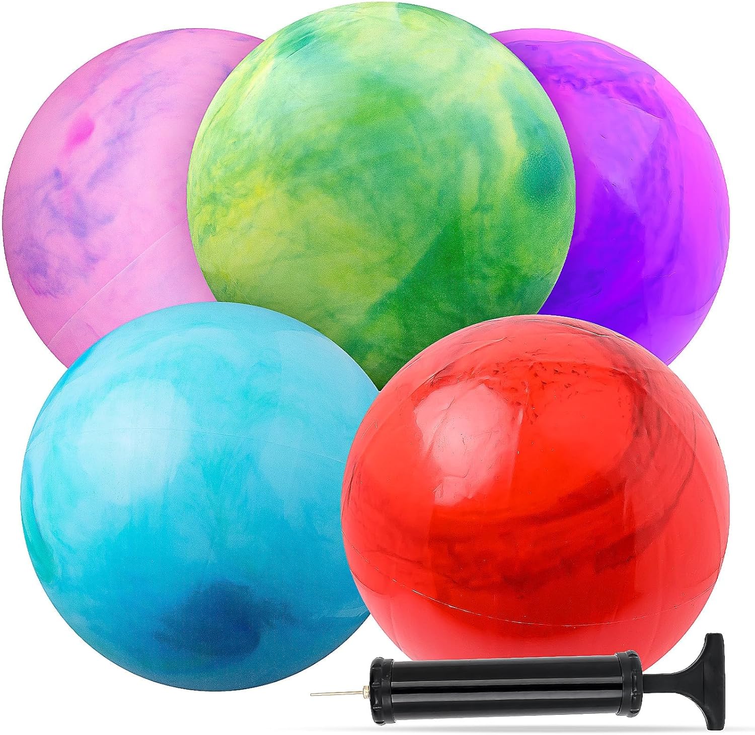 ASMIZ 5 Pcs Playground Balls Fun Bouncy Balls 45 cm Rubber Inflatable Kick Ball Sensory Balls Kickball Dodge Ball with Hand Air Pump for Park Backyard Beach Indoor Outdoor Games Party Favors