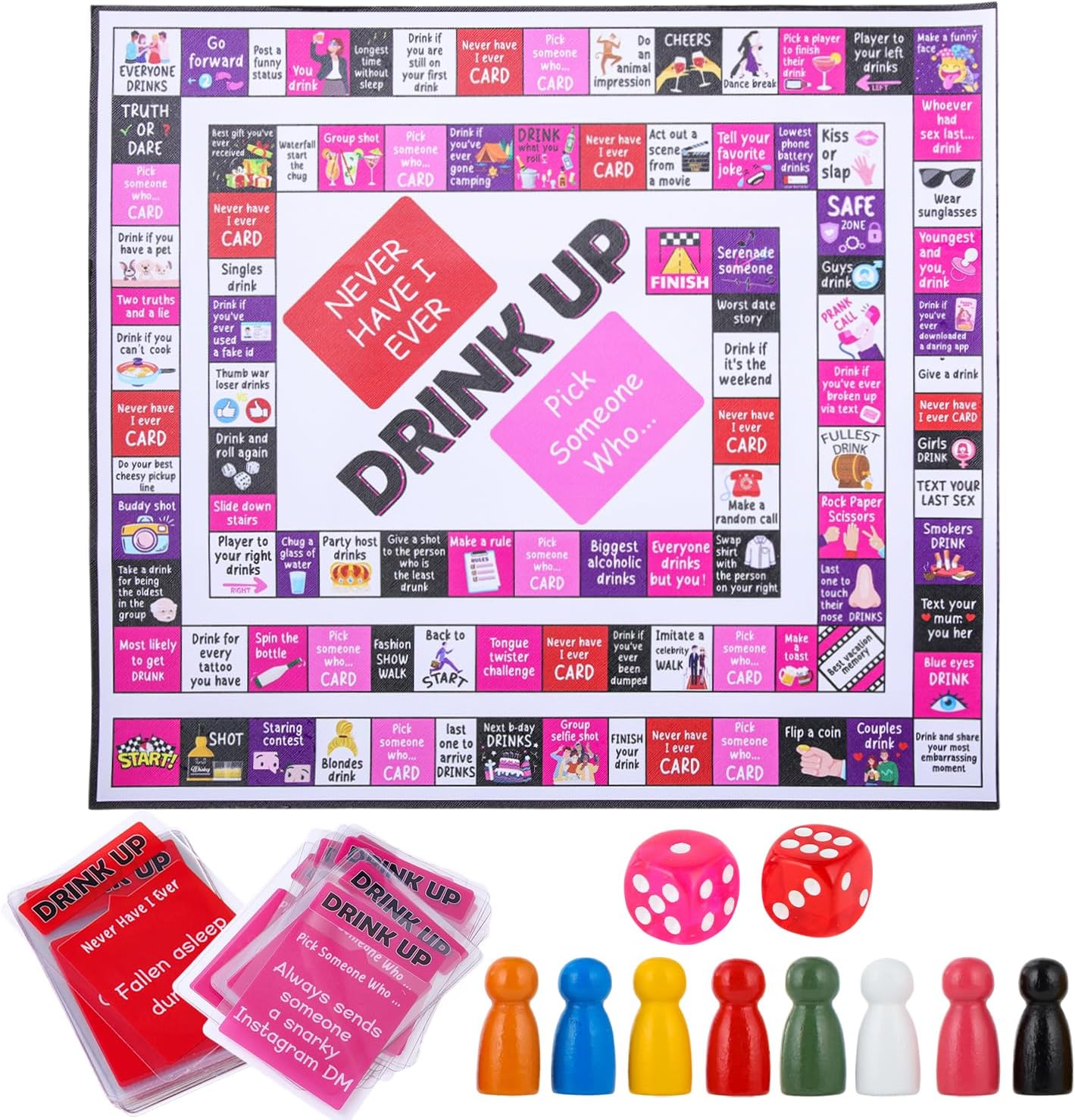 Cunegra Drinking Board Game for Adults, Adult Monopoly Board Game, Drinking Games for Girls Night Bachelorette, Waterproof Drinking Card Games for 2-8 Players, Age 18+